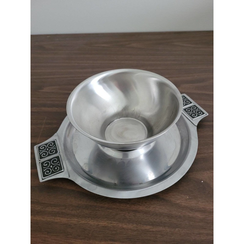 Rogers Insilco Stainless Steel Gravy Sauce Dip Bowl Server with Attached Saucer